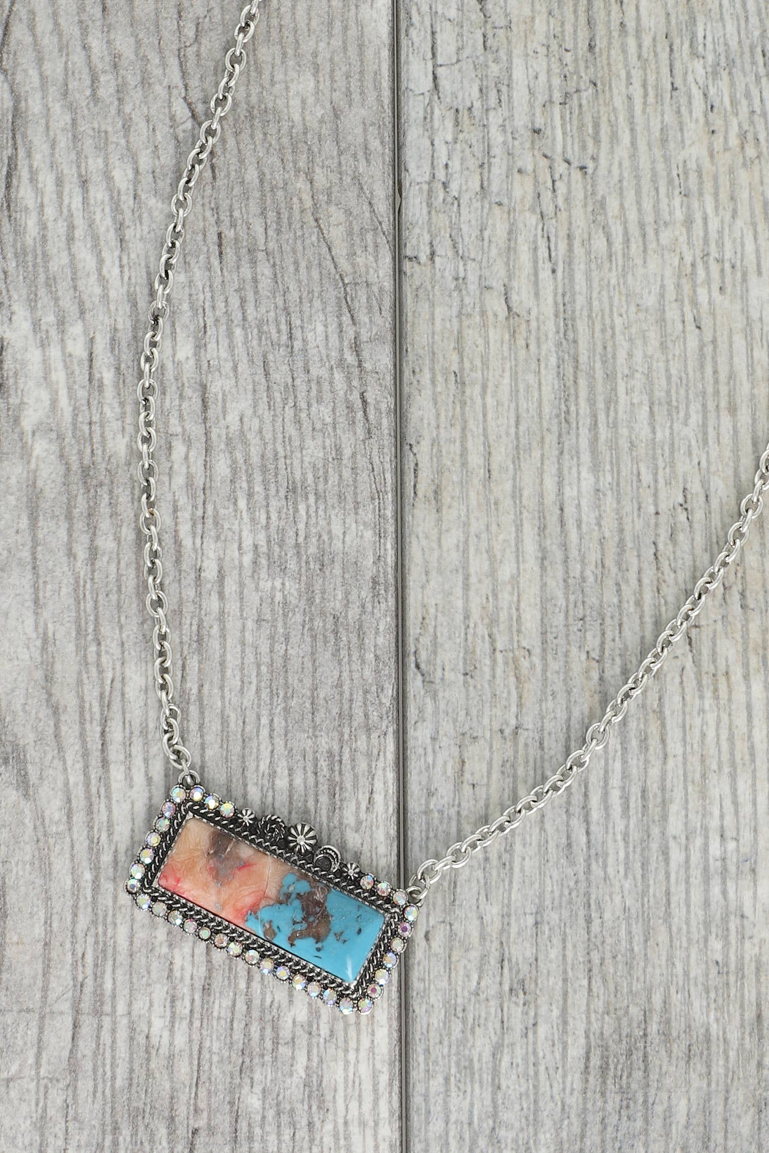 Western Rectangle Turquoise Concho Necklace