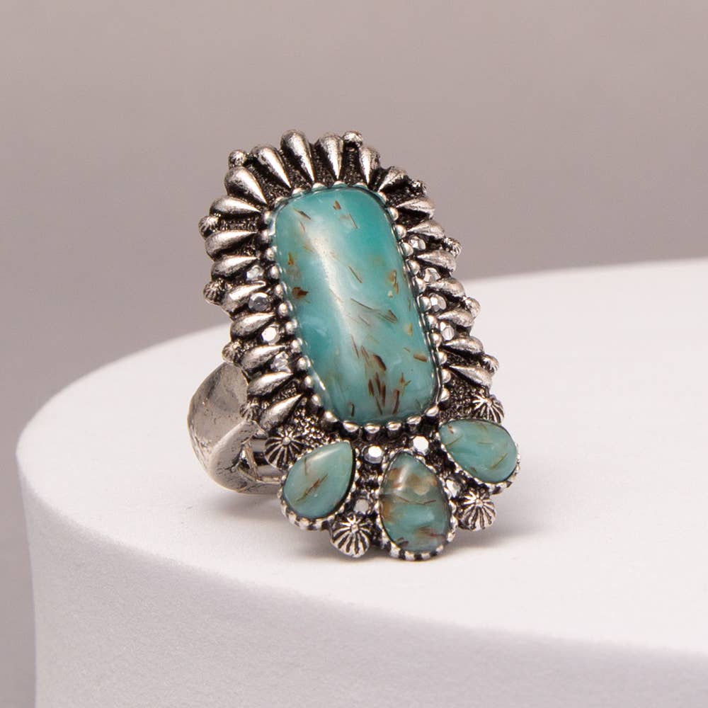 Western Multicolor Multi shape Turquoise Stretch Ring