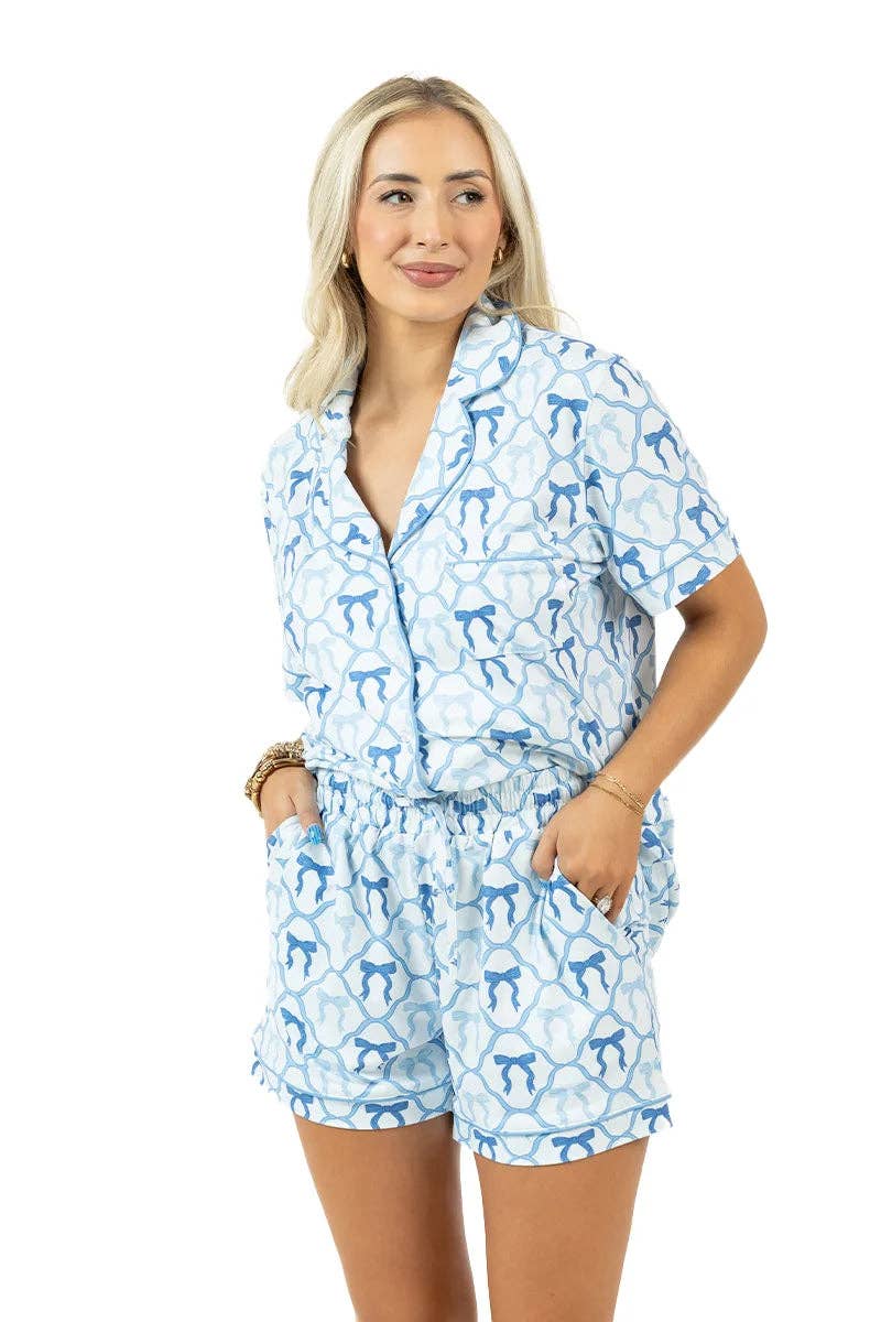 Light Blue Mini Bows PJ Sets