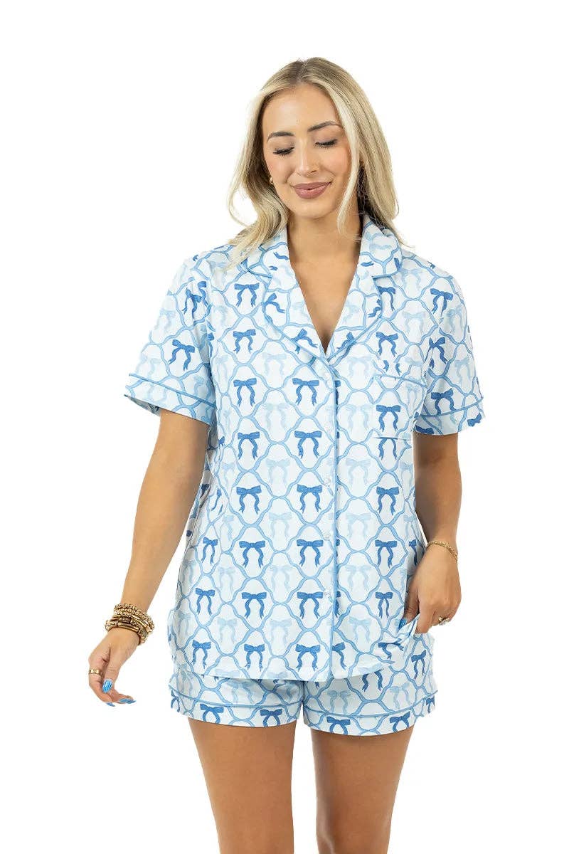 Light Blue Mini Bows PJ Sets