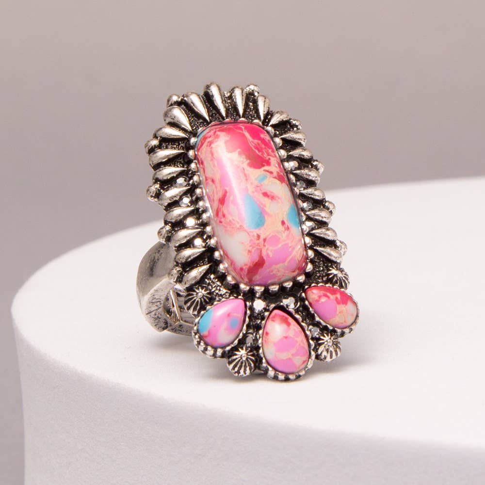 Western Multicolor Multi shape Turquoise Stretch Ring