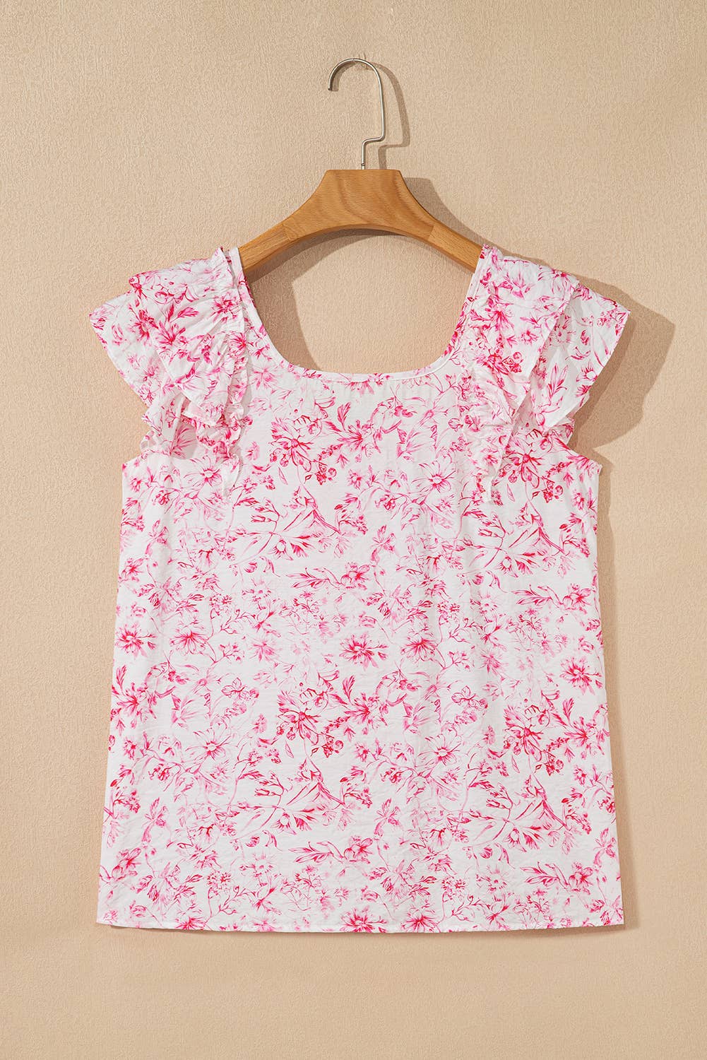 Floral Ruffled Short Sleeve Square Neck Bow Back Blouse