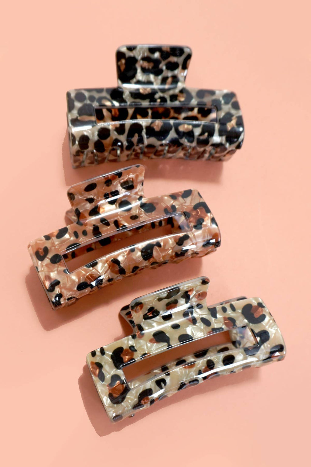 RECTANGLE LEOPARD ANIMAL DESIGN HAIR CLAW CLIPS
