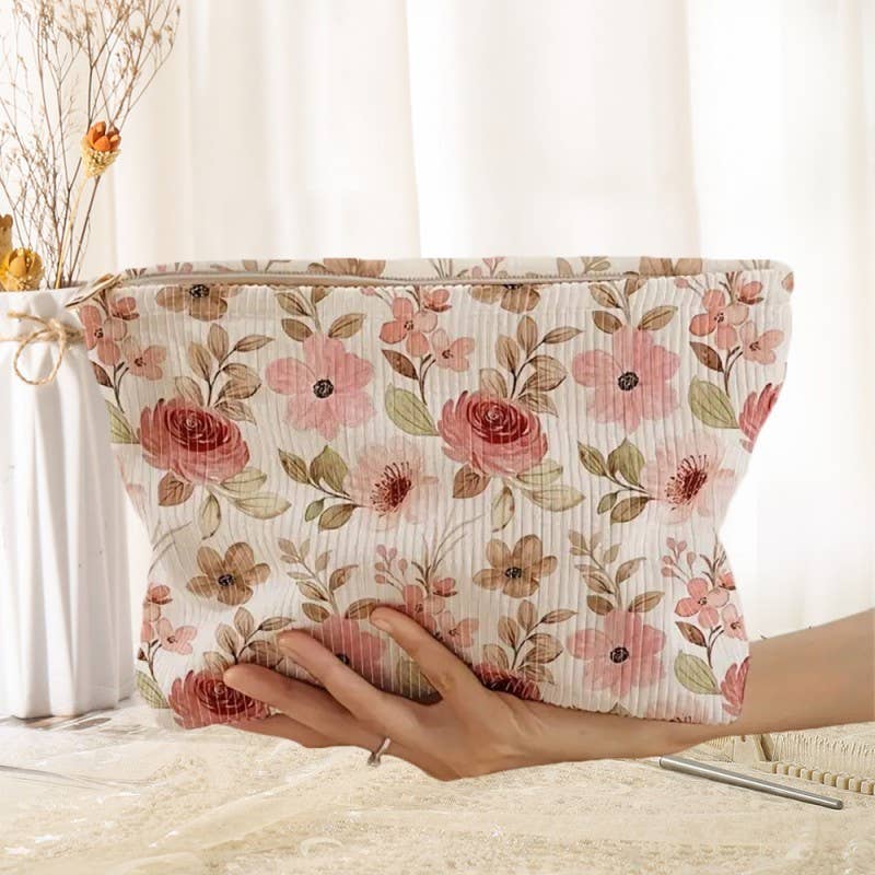 TRAVEL FLORAL COSMETIC MAKEUP POUCH BAG