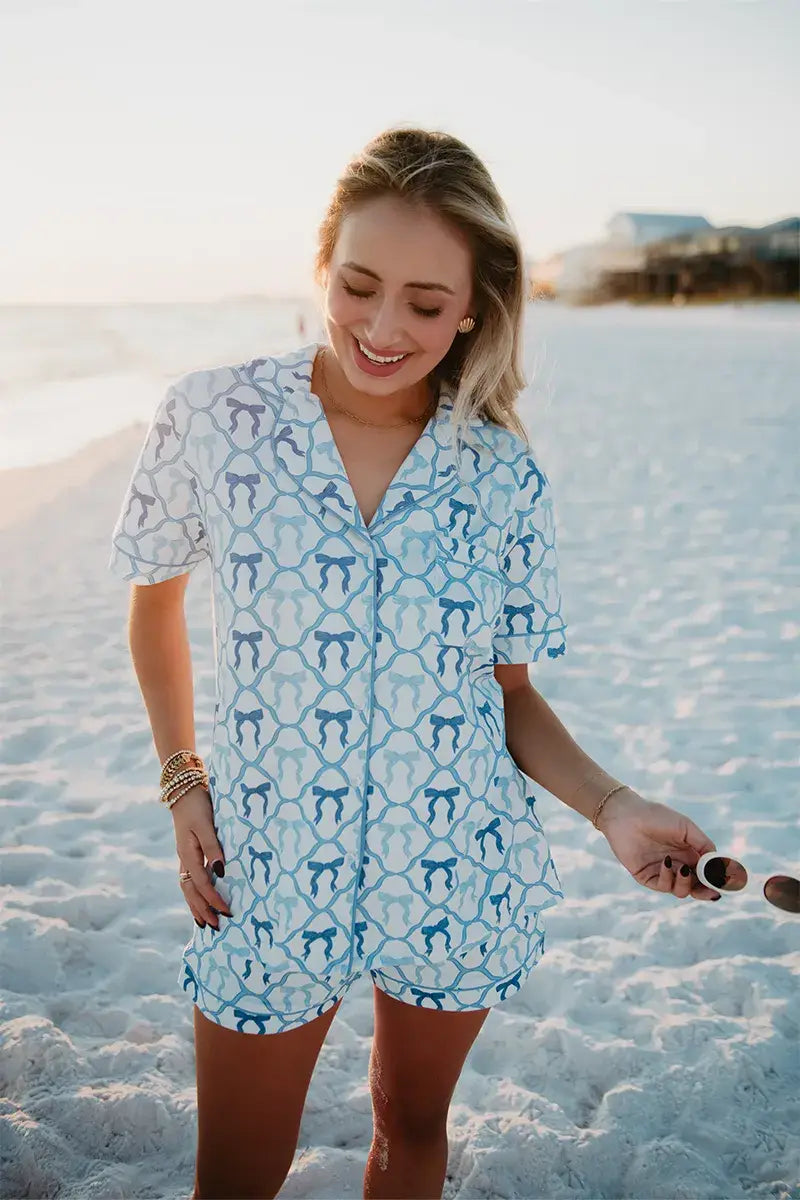 Light Blue Mini Bows PJ Sets