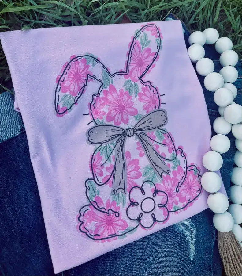 Pink Floral Bunny Bow Tee