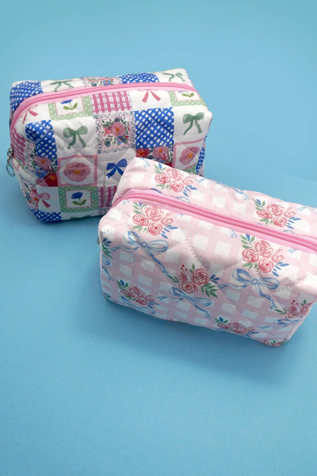 BOW QUILTED COTTON FLORAL COSMETIC POUCH BAG | 40P567