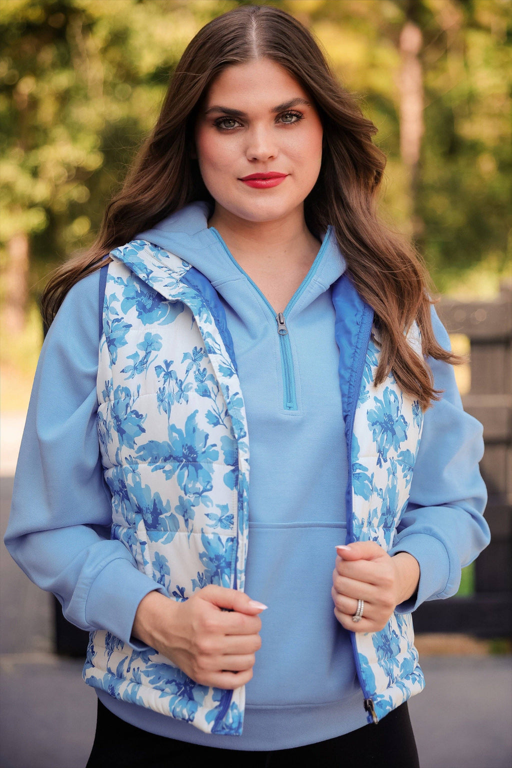 Delilah Puffer Vest- Blue Eternal Blossom