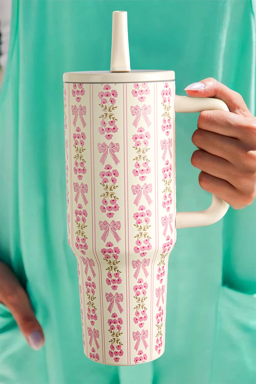 Sweet Bow Flower Print Straw Insert Tumbler Cup 40oz
