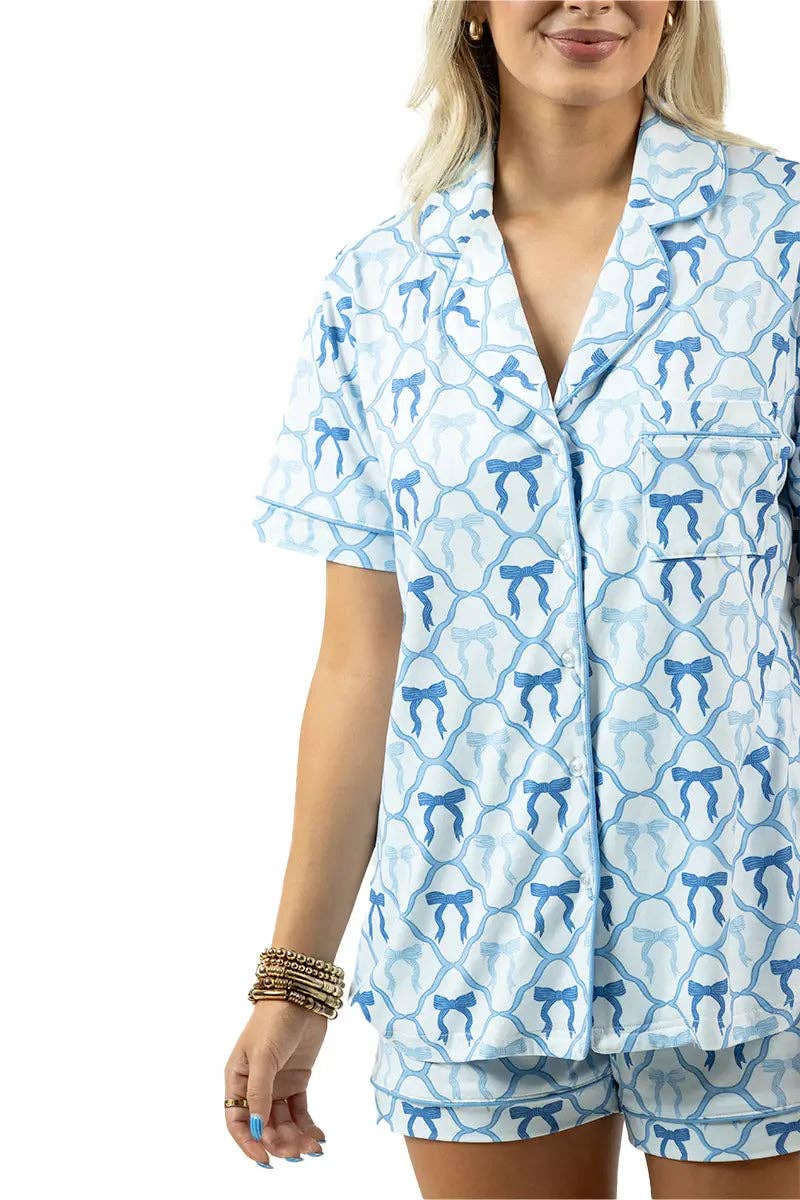 Light Blue Mini Bows PJ Sets