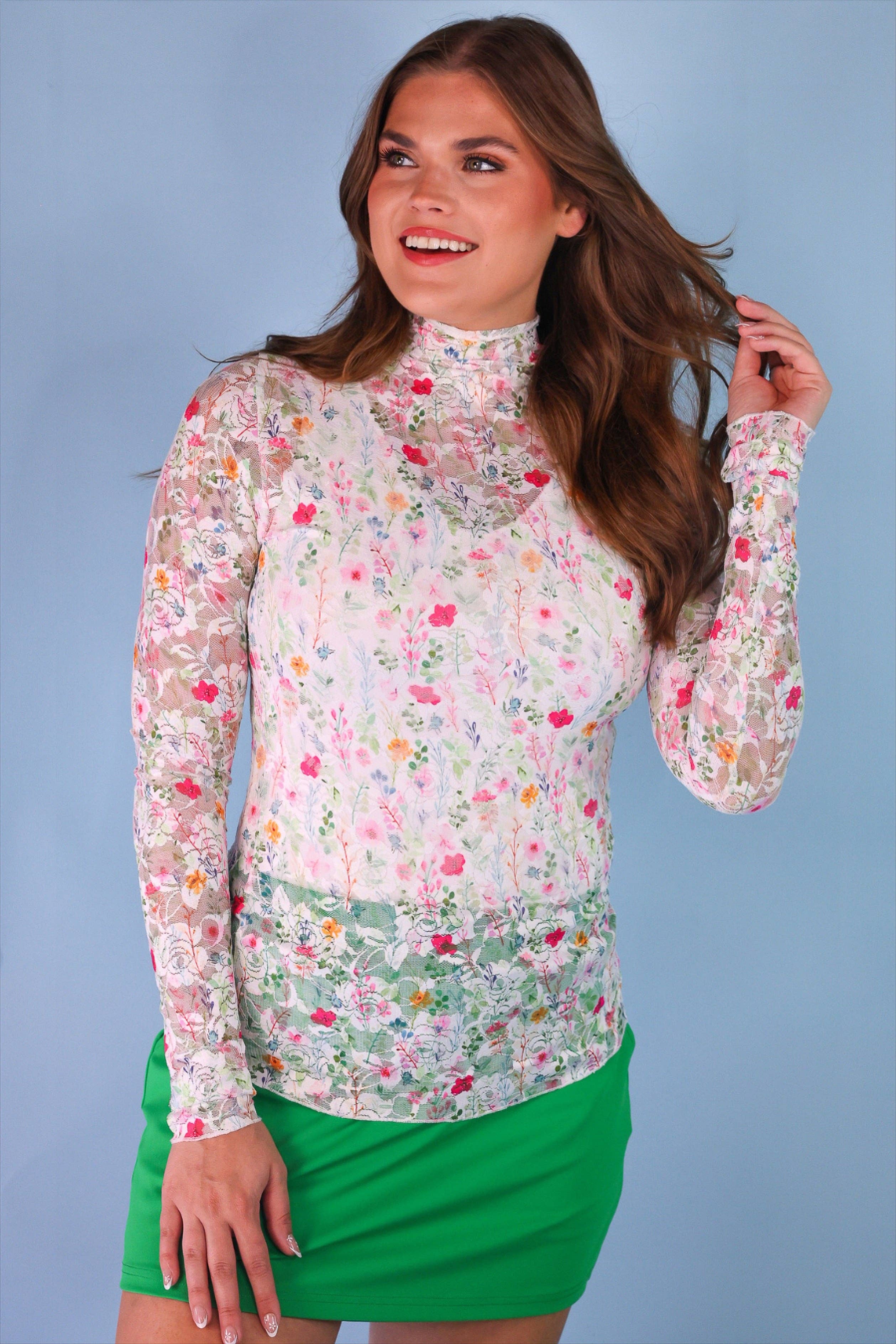 Kylie Lace Top- Spring Happy Blooms