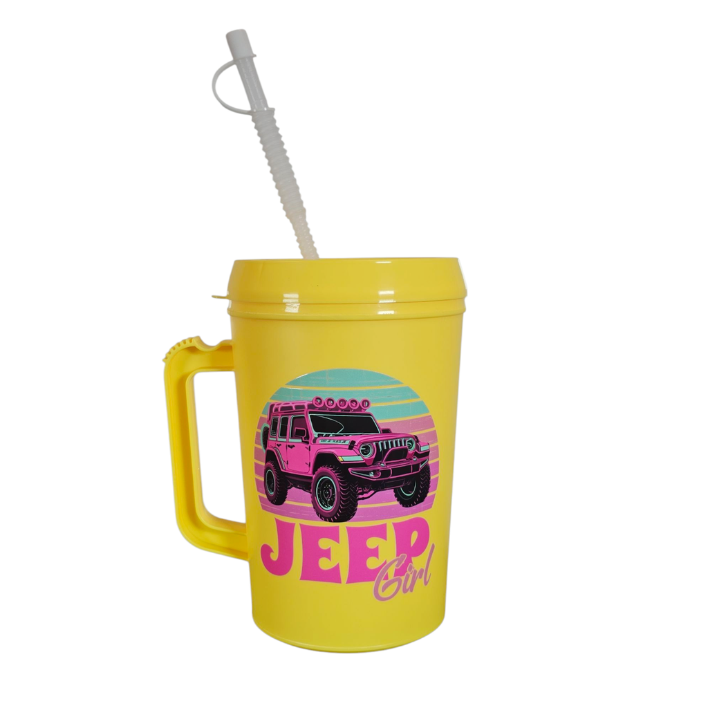 Jeep Girl 4x4 Neon 80's HIP SIPS Mega Trucker Mug 34oz