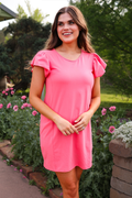 Caitlin Flutter Sleeve Dress, Coral