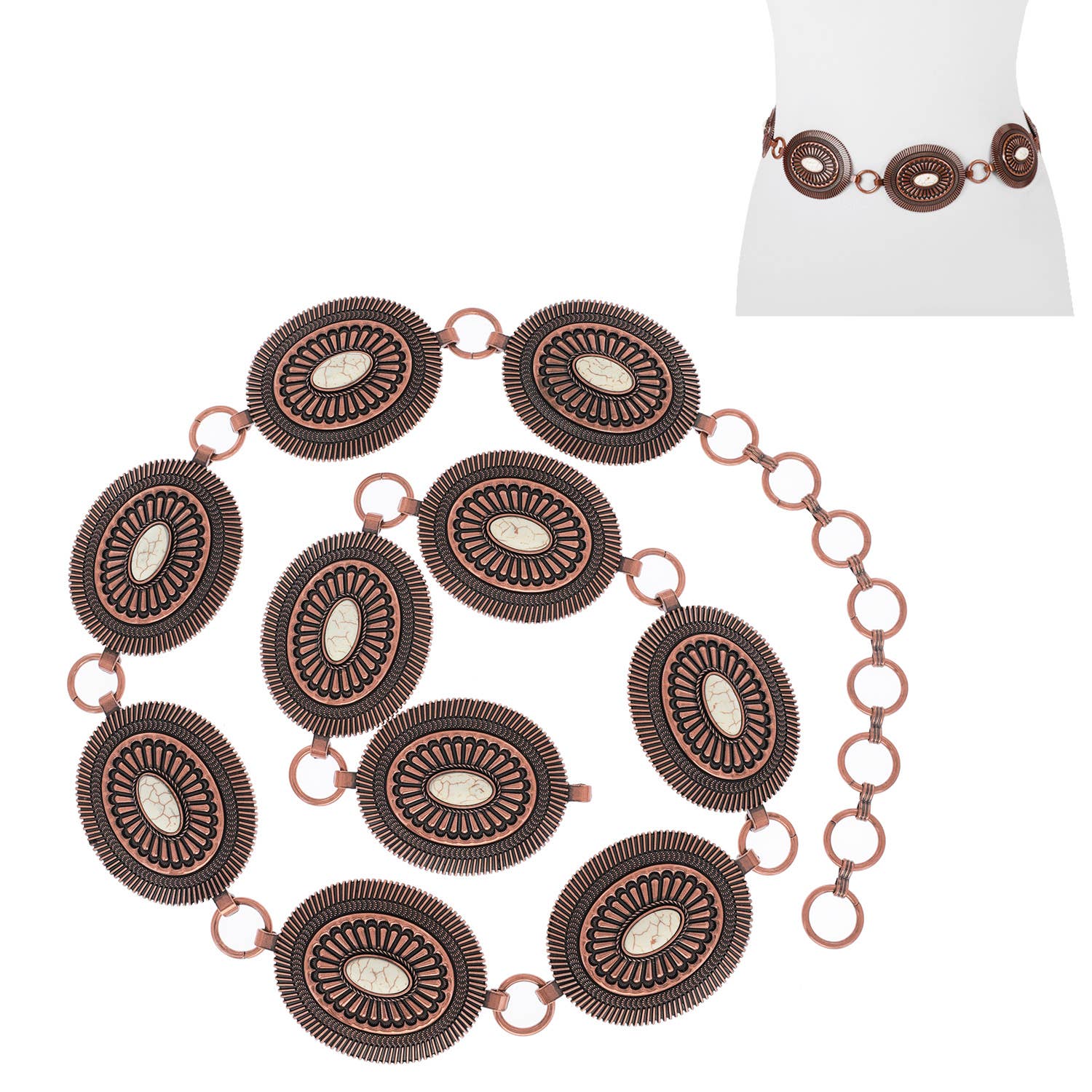 Western Semi Stone Sunburst Concho Chain Belt