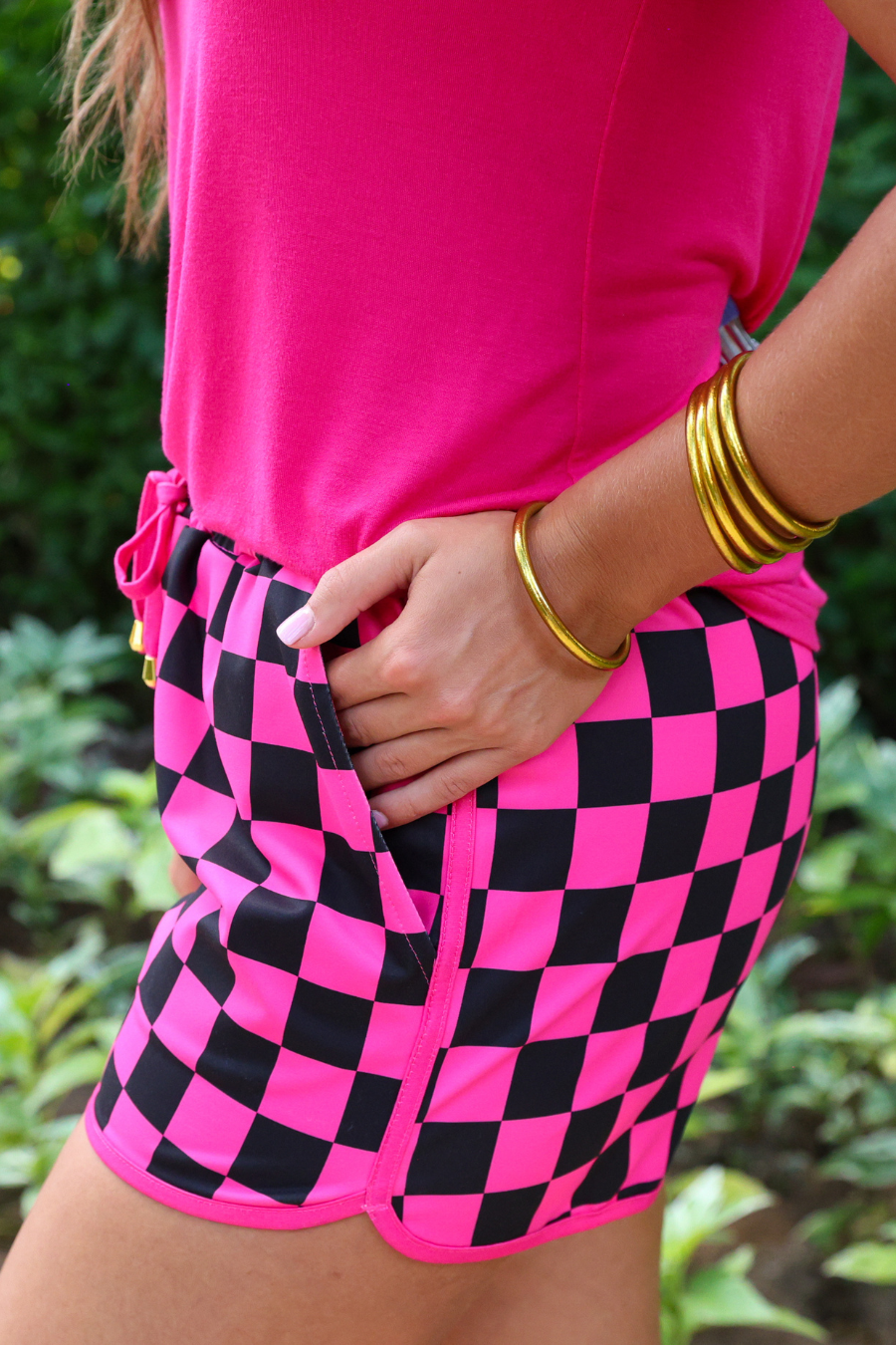 Pink And Black Checkered Everyday Shorts