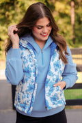 Delilah Puffer Vest- Blue Eternal Blossom