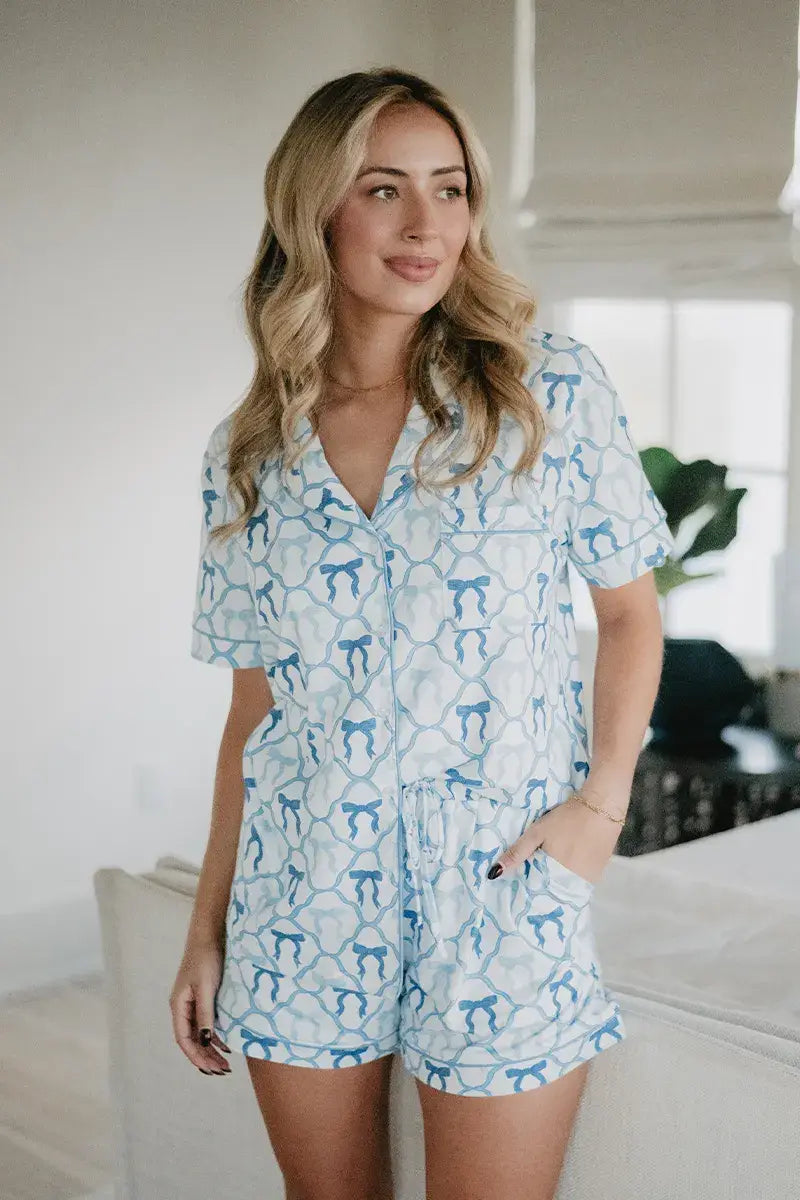 Light Blue Mini Bows PJ Sets