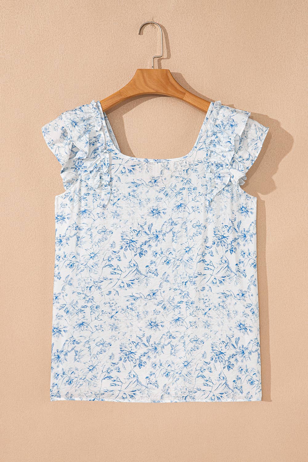 Floral Ruffled Short Sleeve Square Neck Bow Back Blouse