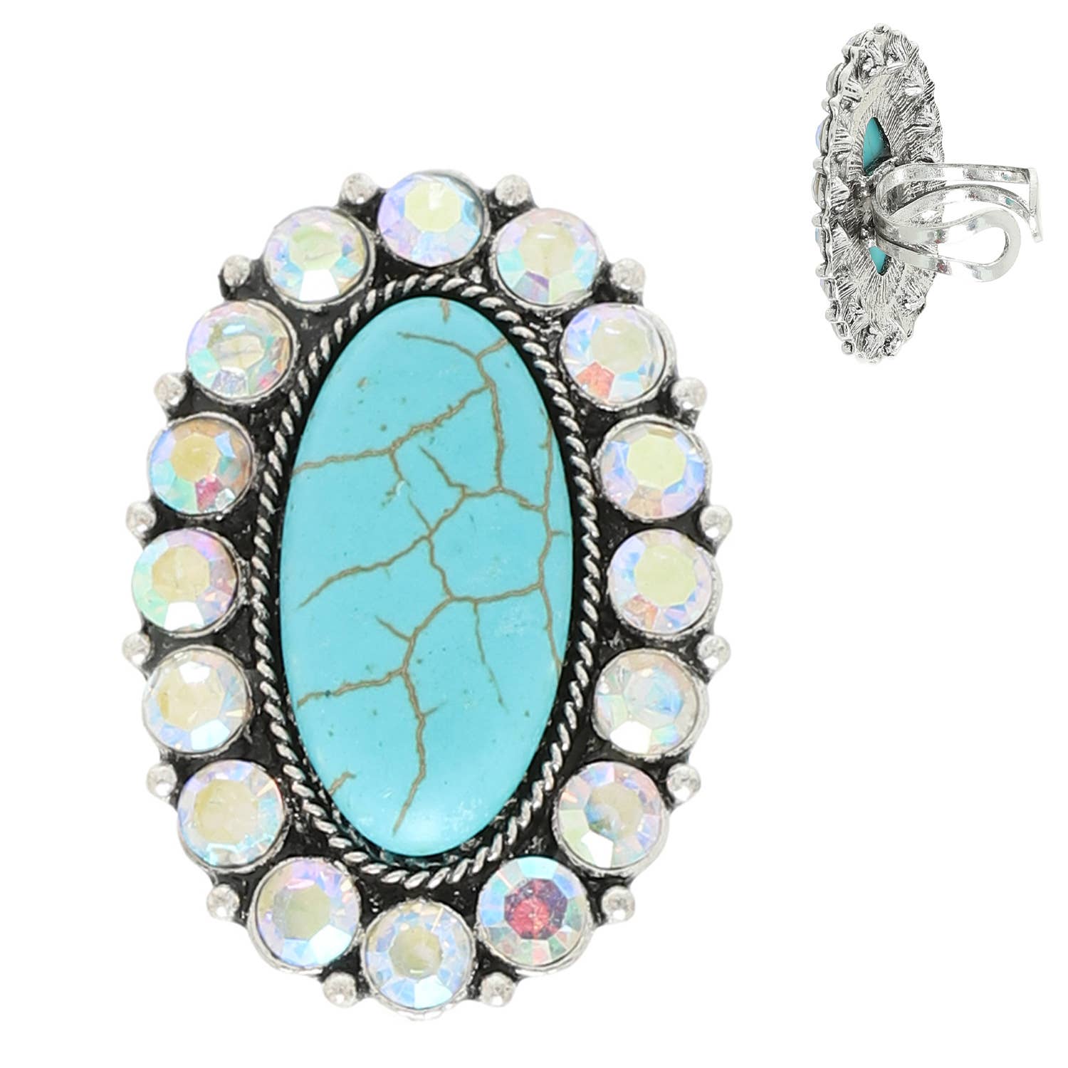 Western Turquoise Quash Blossom Concho Cuff Ring