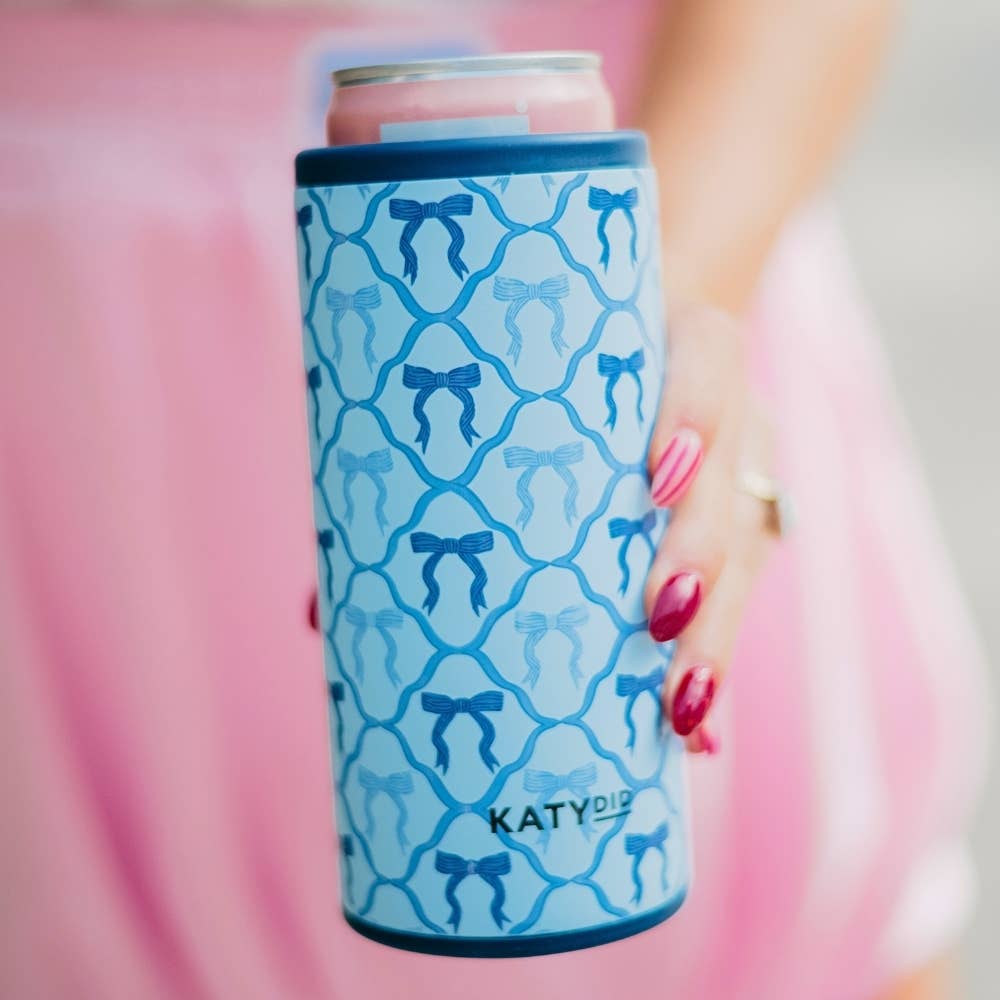Blue Coquette Bows Slim Can Koozie