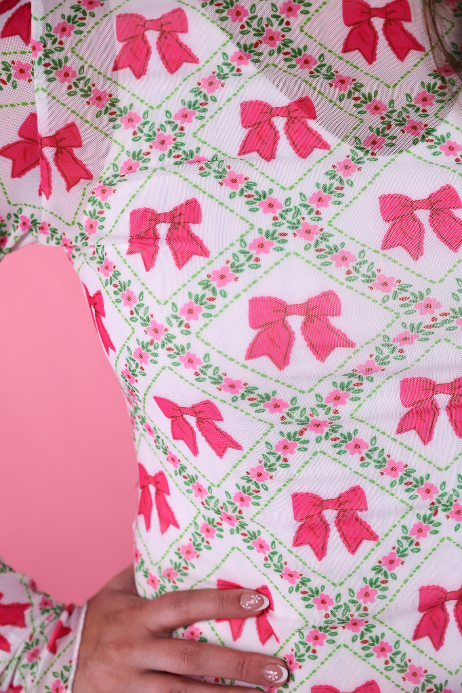 Keigan Mesh Top- Pretty Lattice Bow