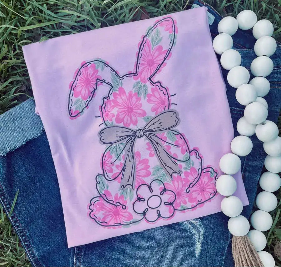 Pink Floral Bunny Bow Tee
