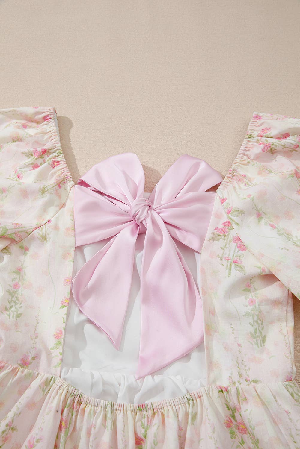 Puff Sleeve Square Neck Knotted Open Back Ruffled Mini Dress