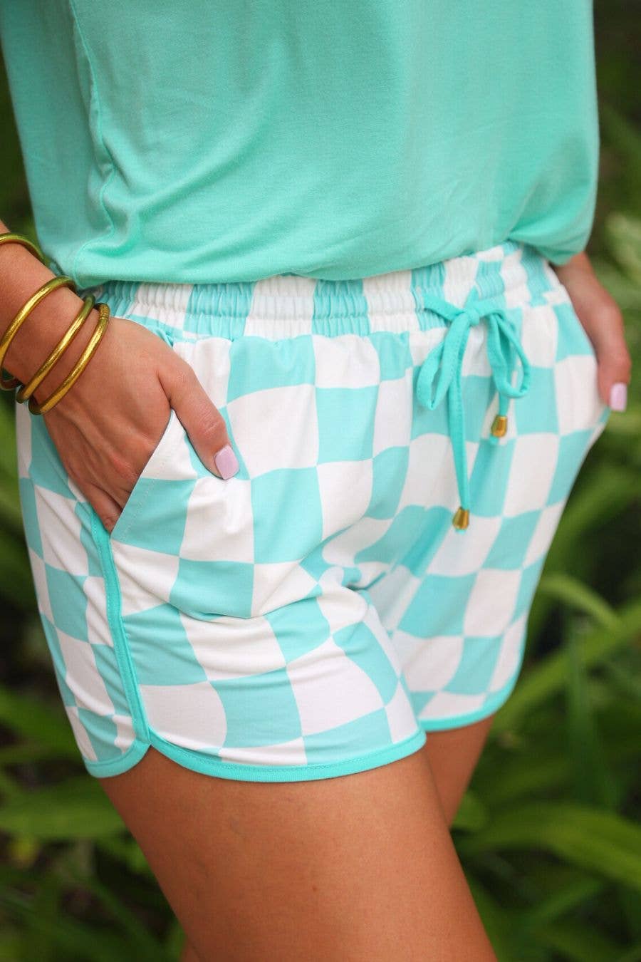 Groovy Mint Checkered Everyday Shorts